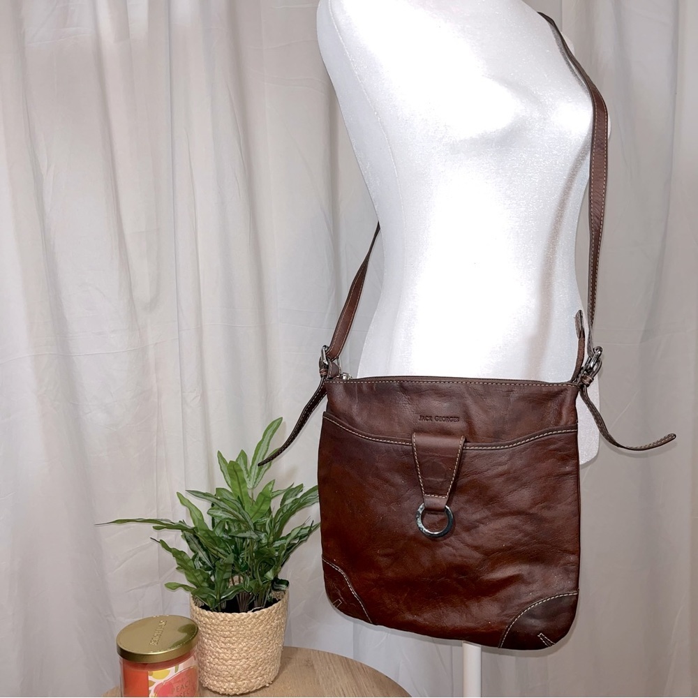 Jack Georges Voyager Crossbody Shoulder Bag Purse brown Leather